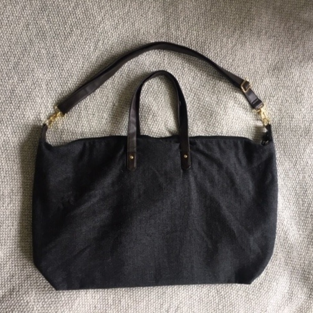 Black & Grey Herringbone Wool Weekender bag